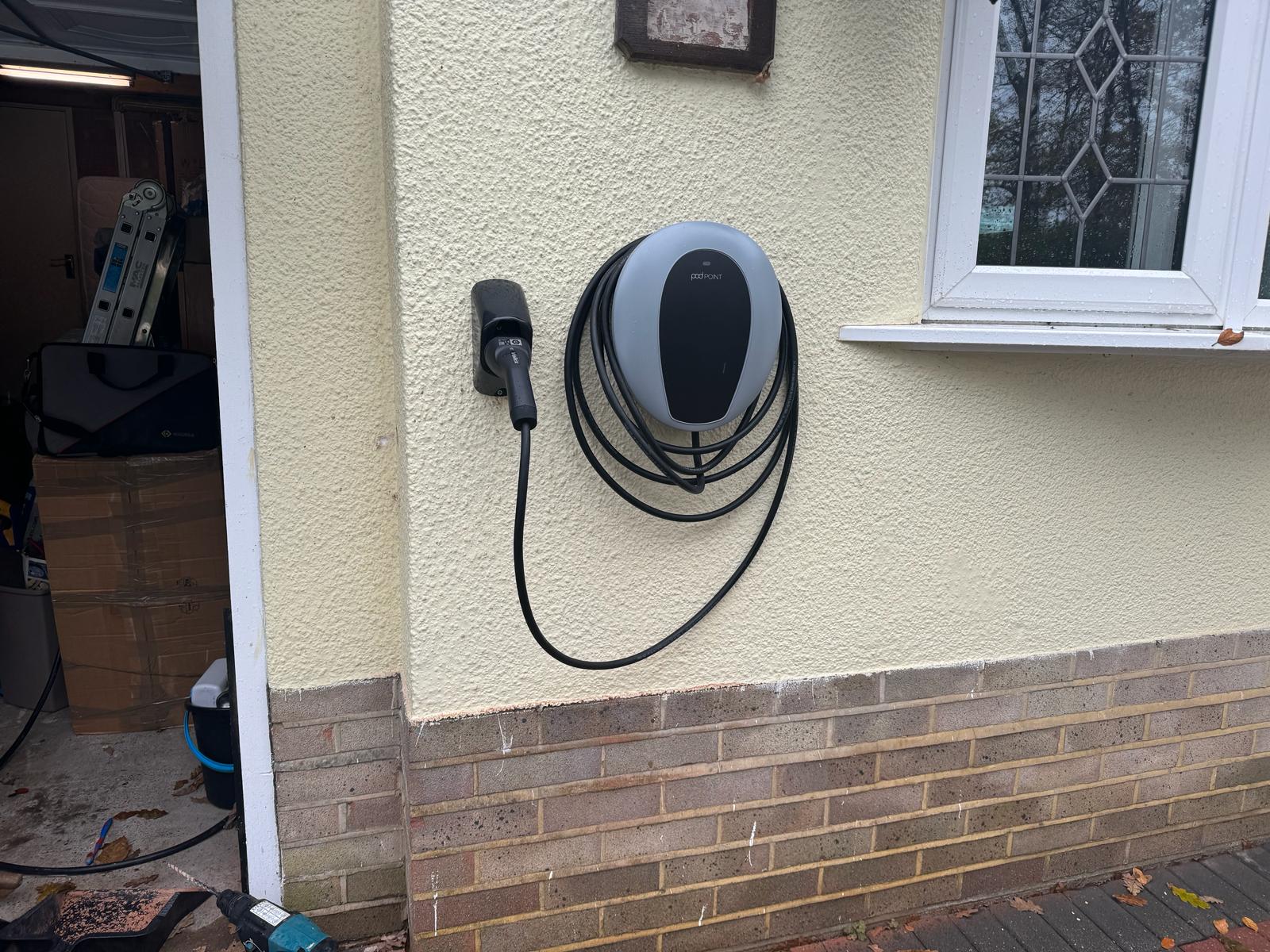 pod point ev charging point installed front of the house